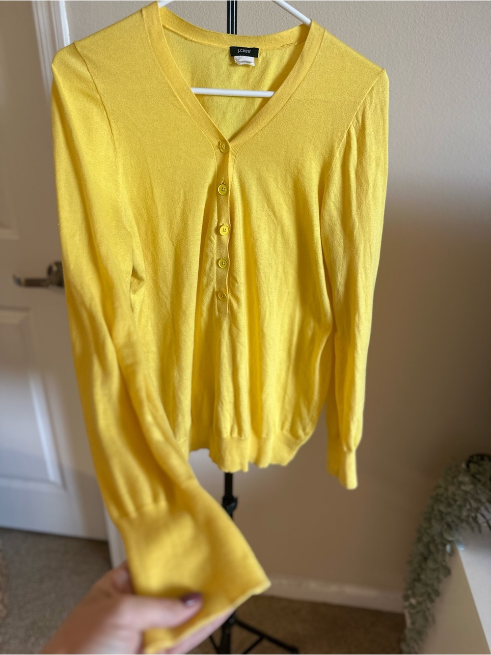 J. Crew 100% Cotton Sunny Yellow V-Neck Button Pullover - Picture 8 of 10